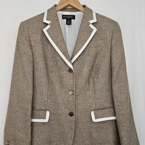 Brooks Brothers Women Sz 12 Loro Piana Merino Wool Linen Silk Blazer Tan/Ivory